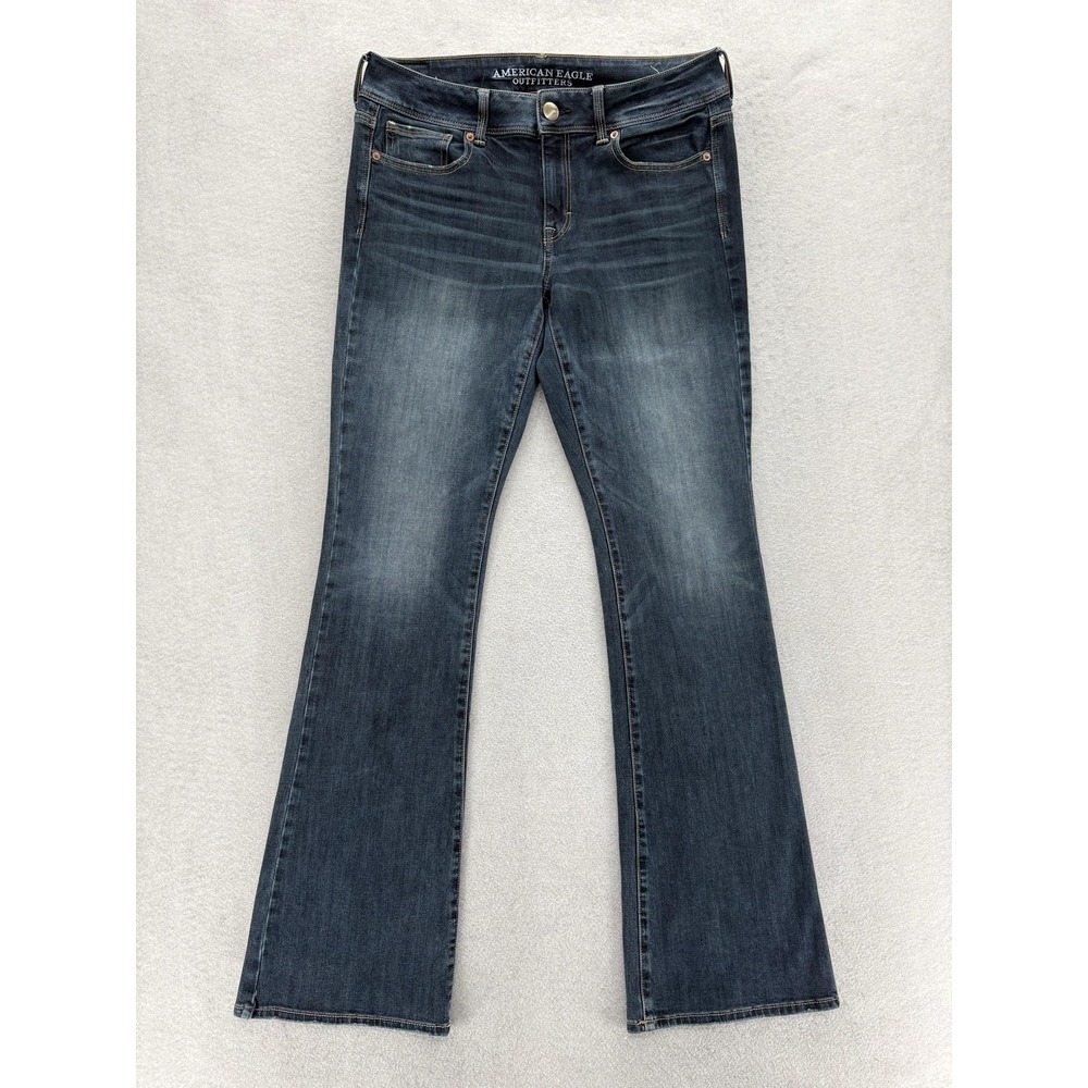 American Eagle Kick Boot Jeans Womens 10 Long Blue Medium Wash Super Stretch Y2K